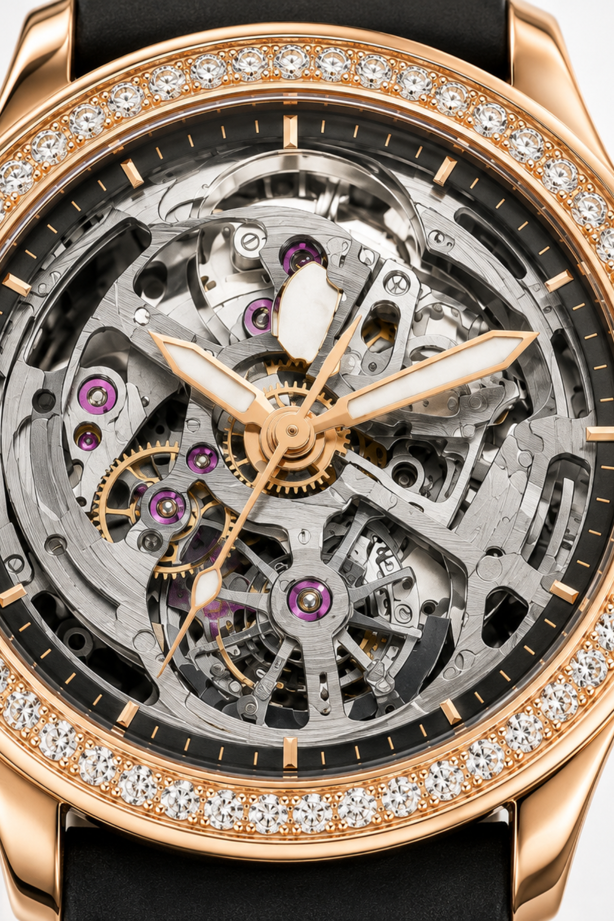 Luxury Rose Gold Diamond Skeleton Tourbillon Watch