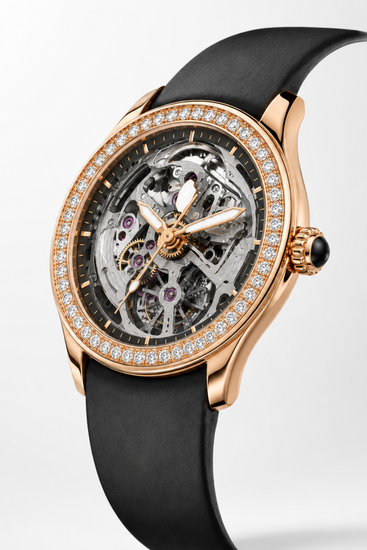 Luxury Rose Gold Diamond Skeleton Tourbillon Watch