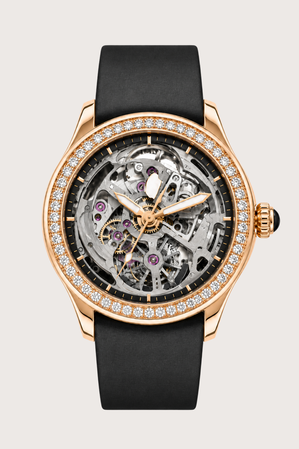 Luxury Rose Gold Diamond Skeleton Tourbillon Watch