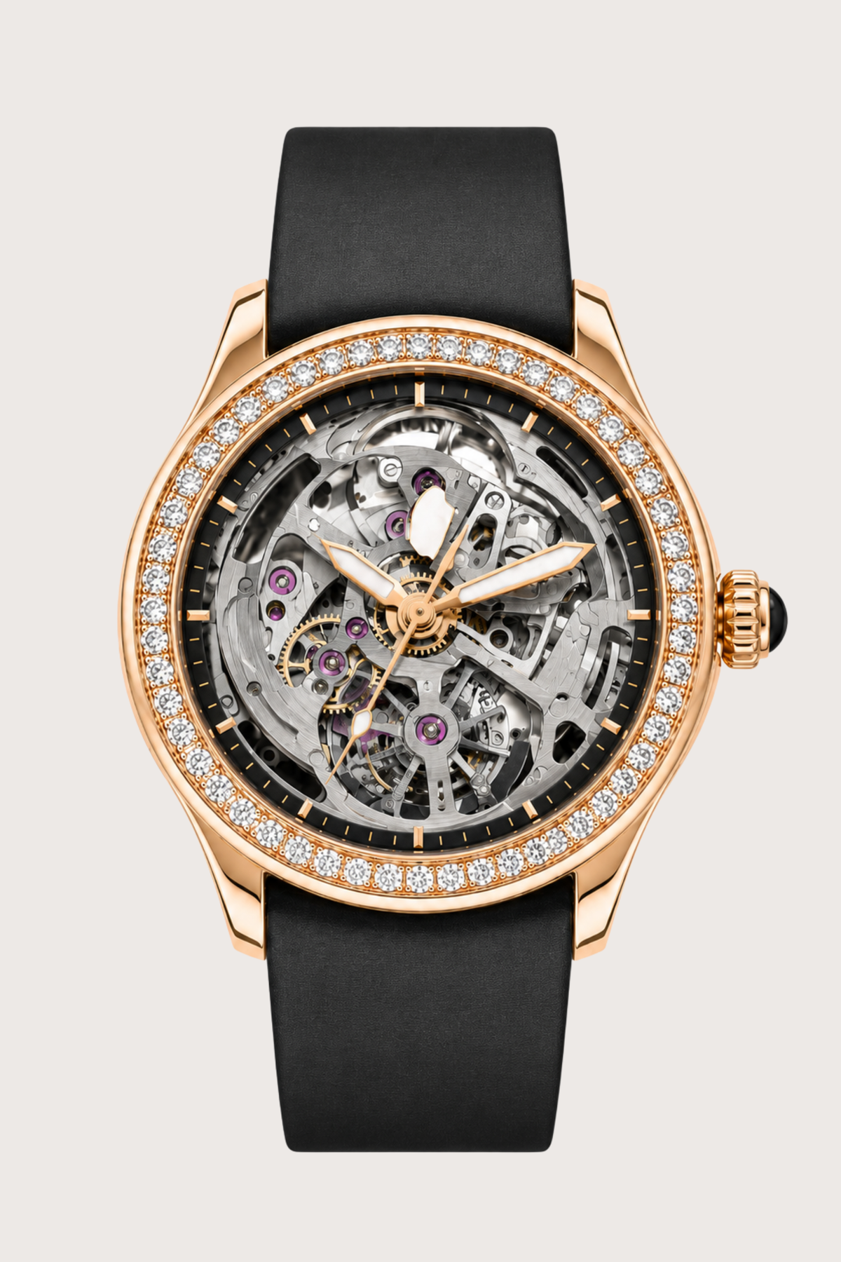 Luxury Rose Gold Diamond Skeleton Tourbillon Watch