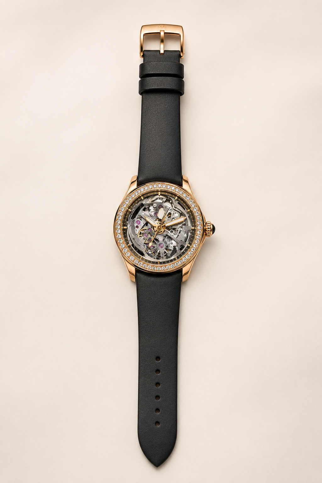 Luxury Rose Gold Diamond Skeleton Tourbillon Watch