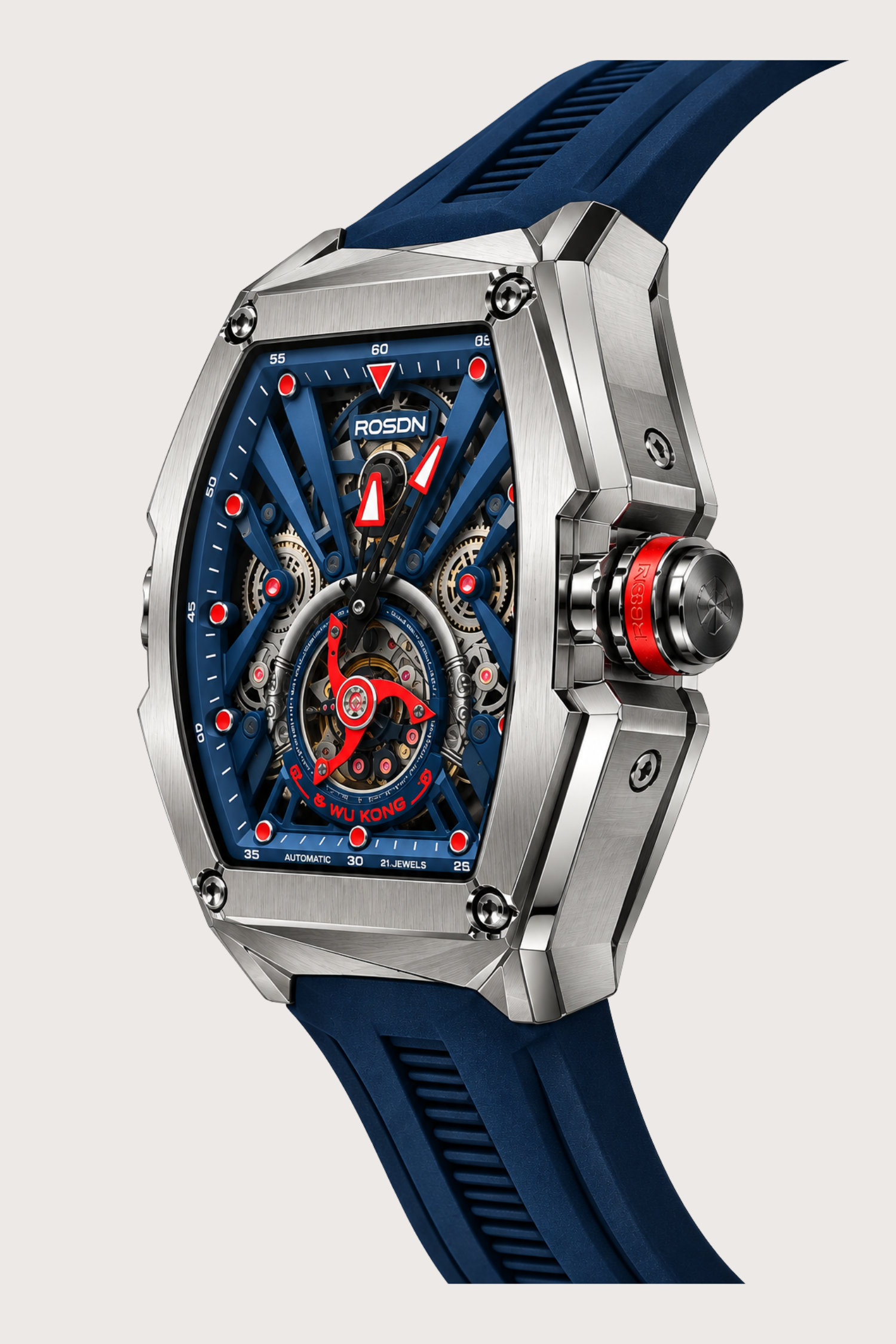 ROSDN Kong Red‑Blue Skeleton Automatic Watch
