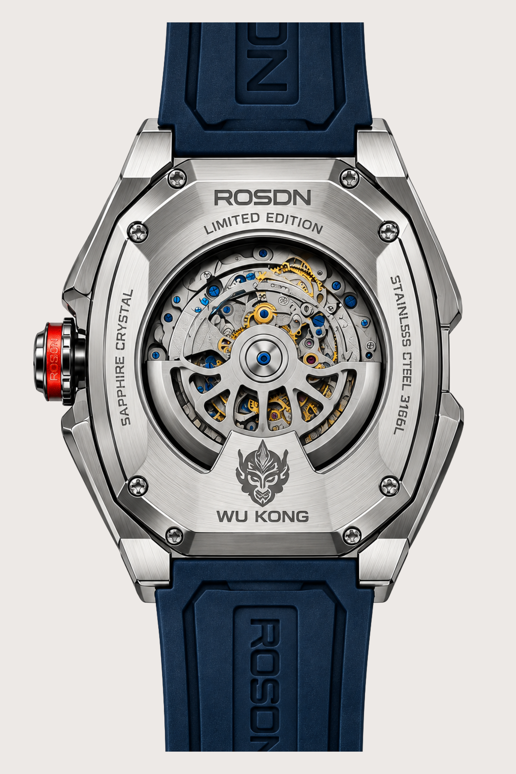 ROSDN Kong Red‑Blue Skeleton Automatic Watch