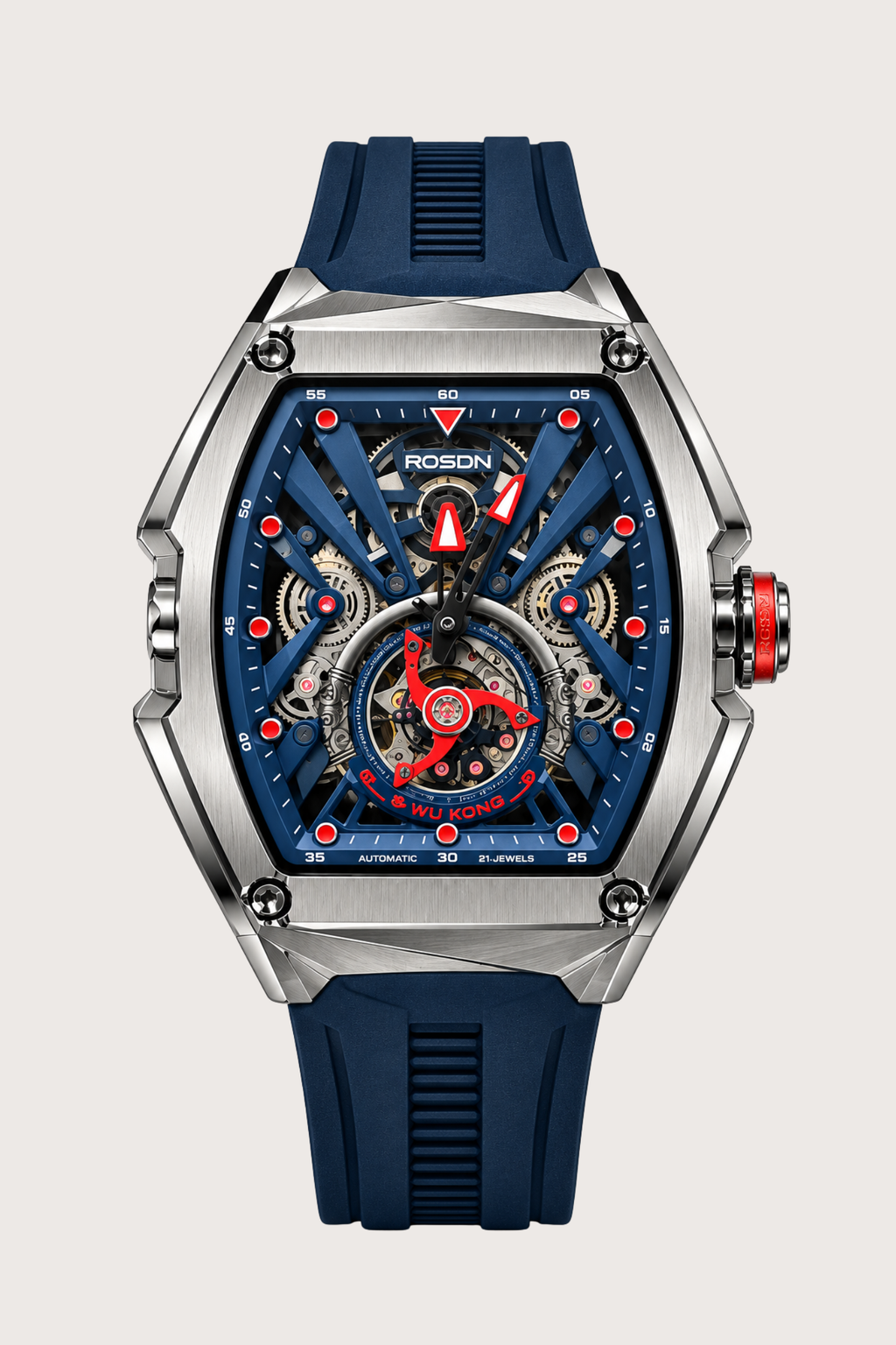 ROSDN Kong Red‑Blue Skeleton Automatic Watch