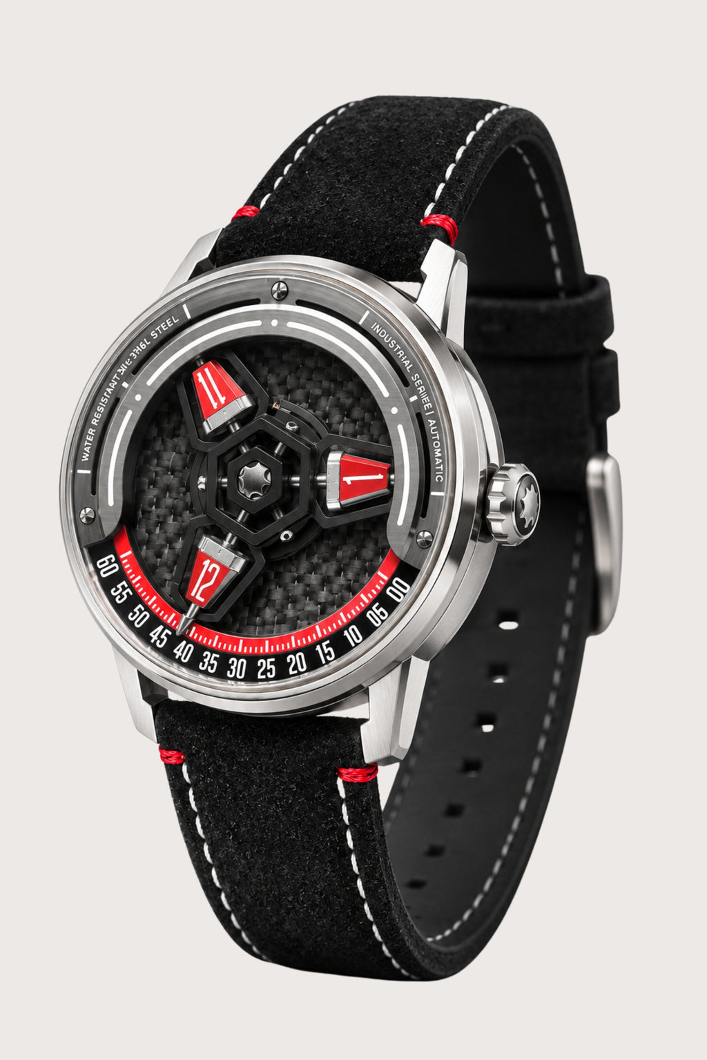 Luxury Carbon Steel Red Accent Skeleton Automatic Watch